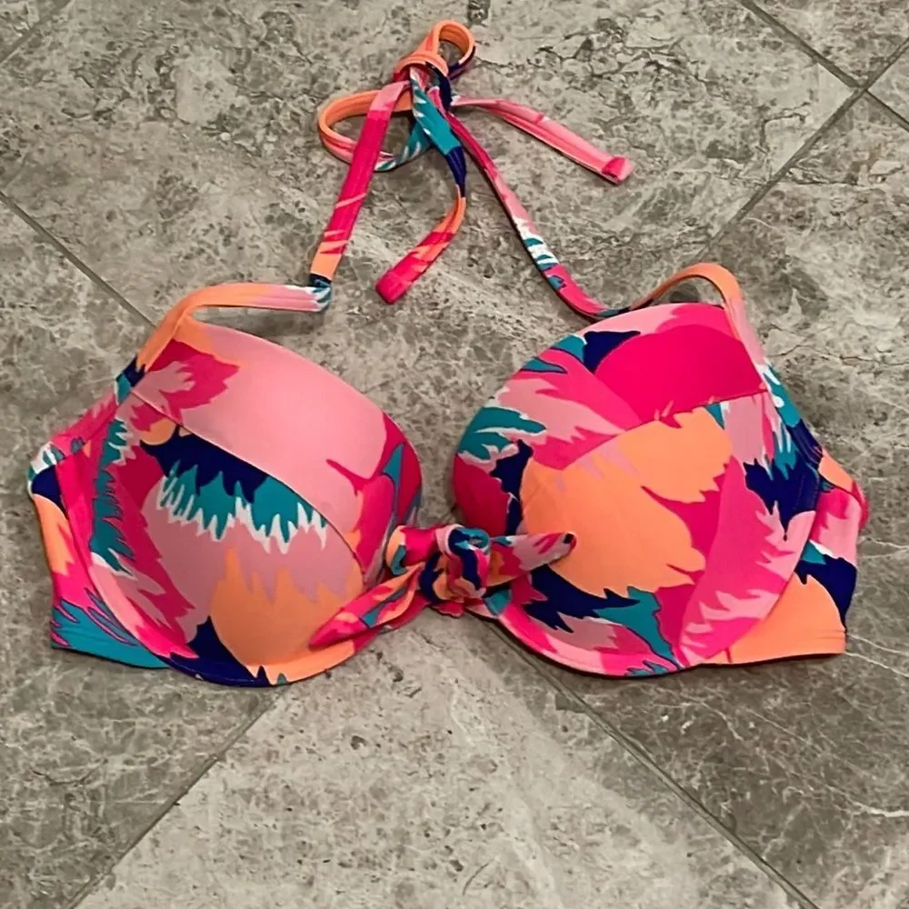 Aerie Pink Floral Underwire Padded Bikini Top 36D